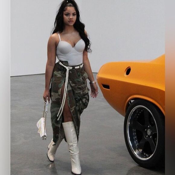 Cargo Skirt for Women Camo Skirts High Slit Button Maxi Skirt with Pockets - Picture 2 of 6